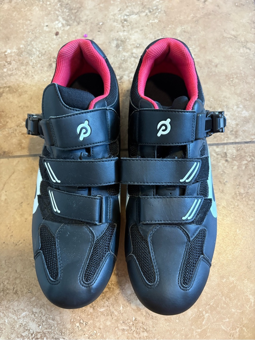 Peloton Cycling Shoes in Black with Pink Lining